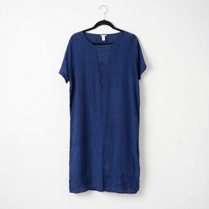 Sundance Womens Royal Blue Lace Inset Viscose Shift Dress Short Sleeve Size M